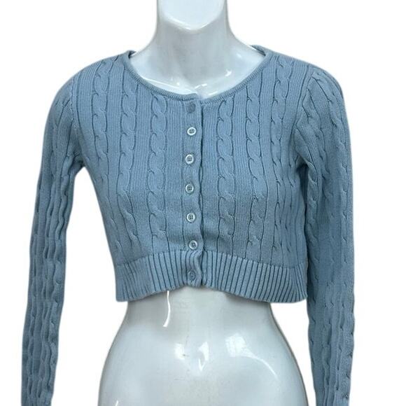 Brandy Melville Blue Cropped Cable Knit Sweater one size - Picture 3 of 8